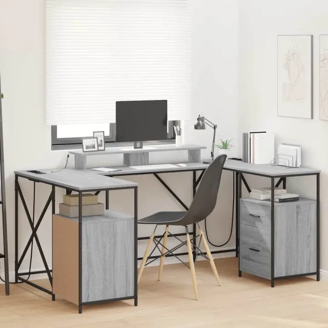 vidaXL Bureau Grijs Sonoma Bewerkt hout 182 x 101 x 87,5 cm, foto 2