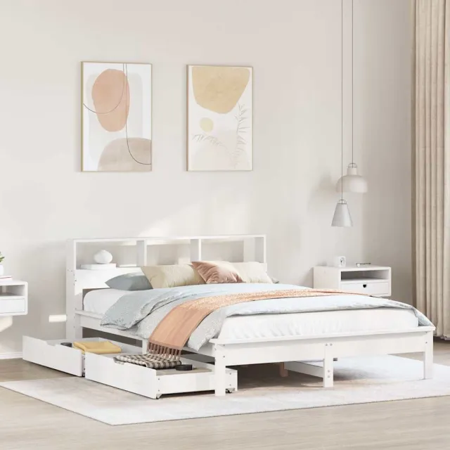 vidaXL Bed met boekenkast zonder matras grenenhout wit 160x200 cm