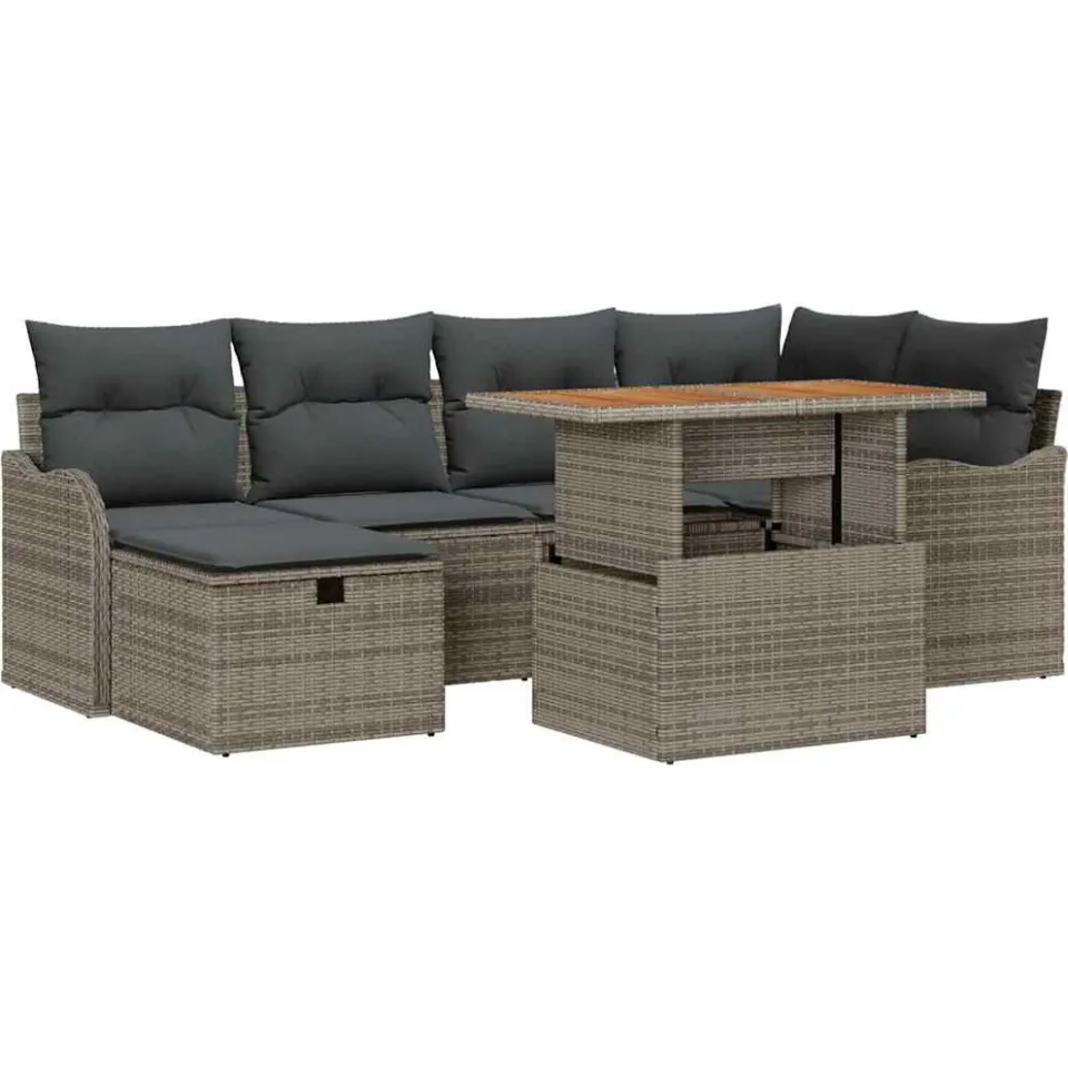 vidaXL Tuin Sofa Set 7 st Grijs poly rattan, foto 4