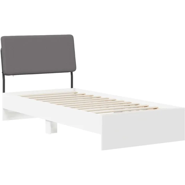 vidaXL Eenpersoonsbed met hoofdbord Wit en Lichtgrijs 75 x 190 cm