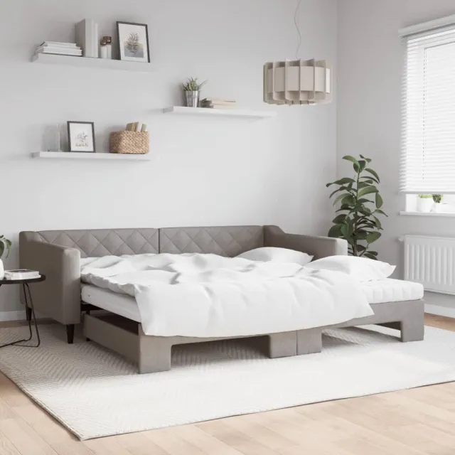 vidaXL Slaapbank met onderschuifbed en matrassen 100x200 cm stof taupe