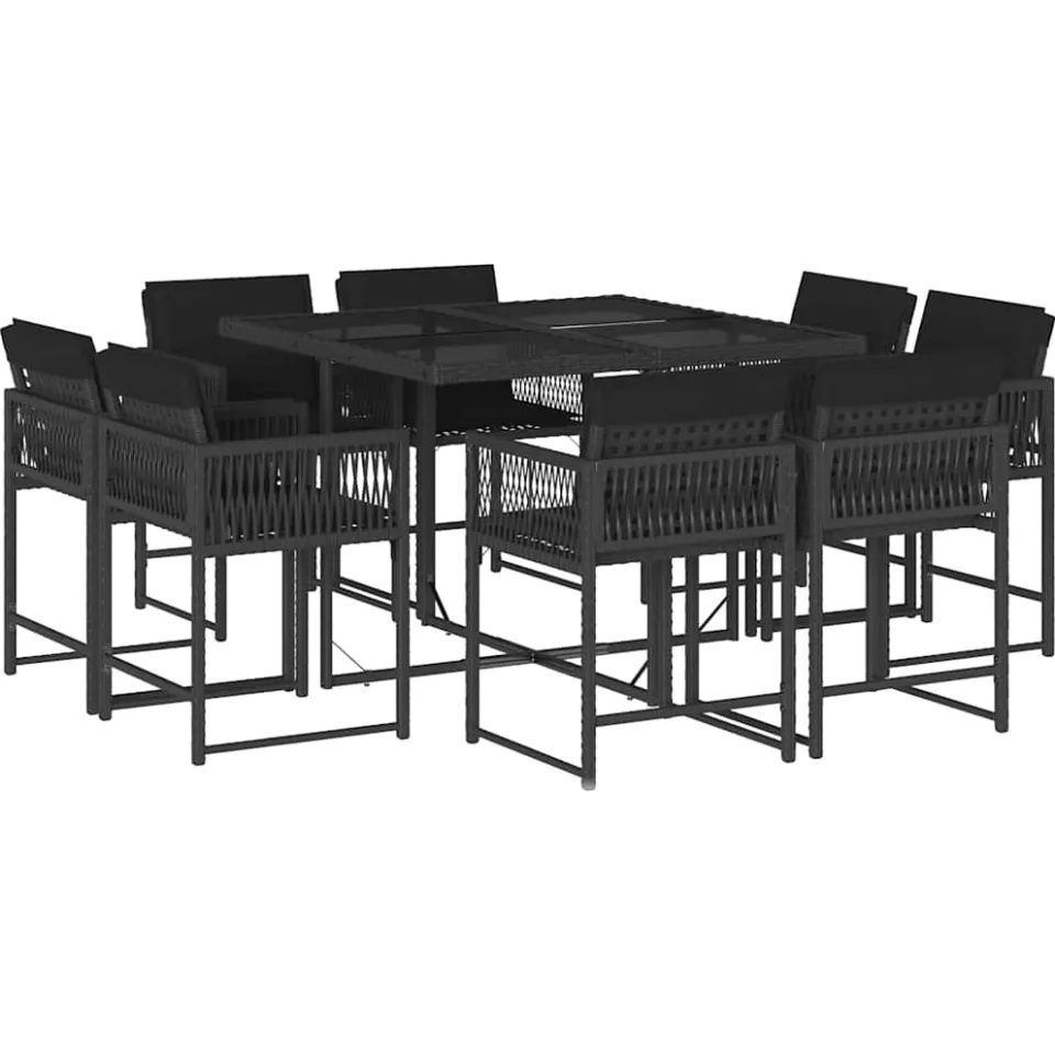vidaXL 9-delige Tuinset poly rattan zwart