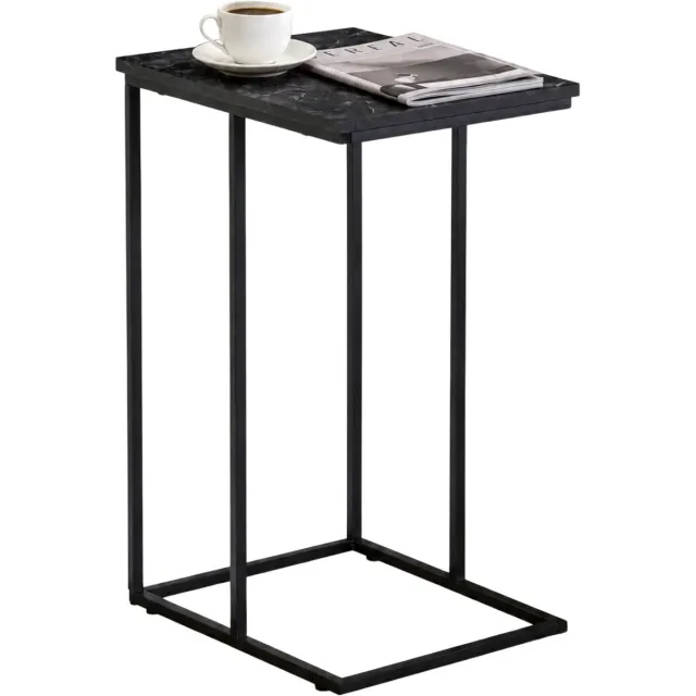 Acaza Bijzettafel - Zwart - Marmerlook - Nachtkastje - Tafeltje - Banktafel - Ruimtebesparend