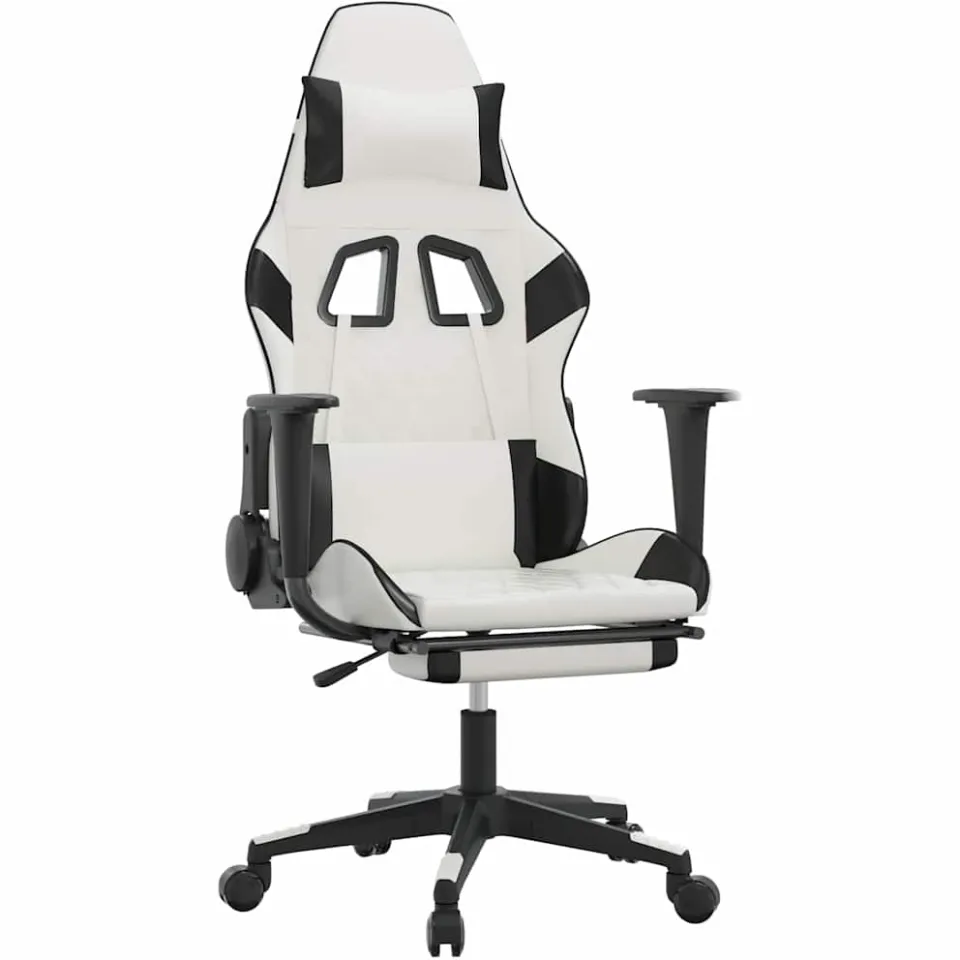 vidaXL Massage gamestoel met voetensteun kunstleer wit en zwart, foto 4