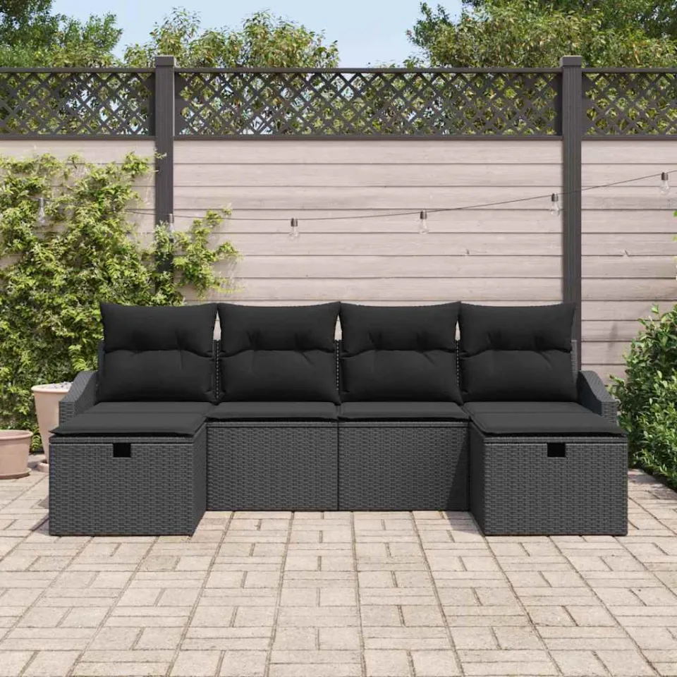 vidaXL Bankstel 5 st poly rattan zwart, foto 3