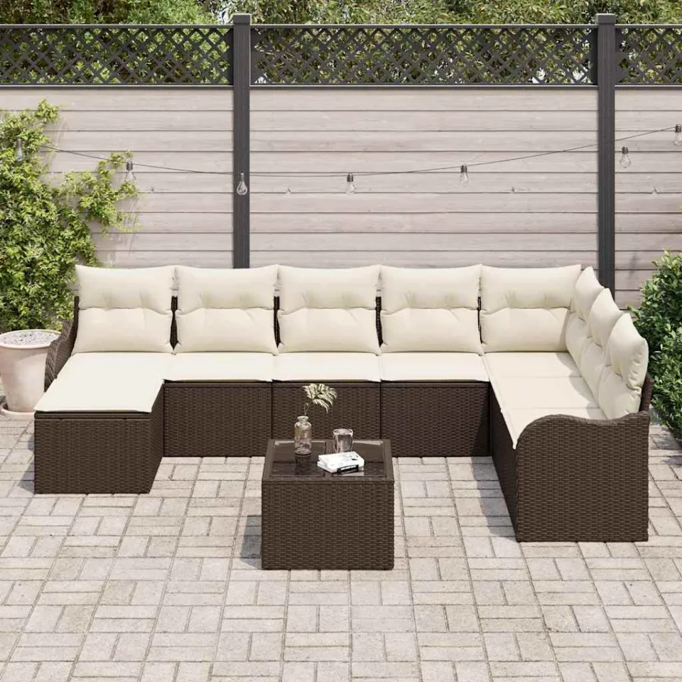 vidaXL Tuin Sofa Set 9 st Bruin en wit poly rattan, foto 3