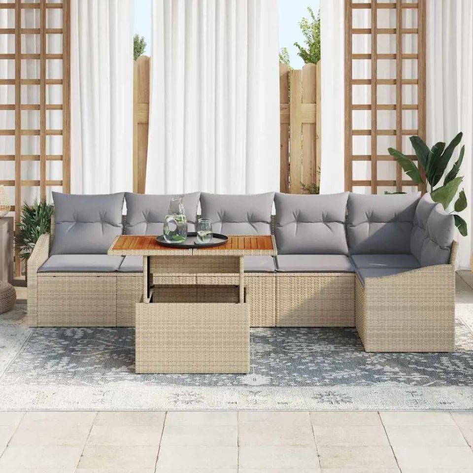 vidaXL Tuin Sofa Set 7 st Beige Poly riet, foto 3