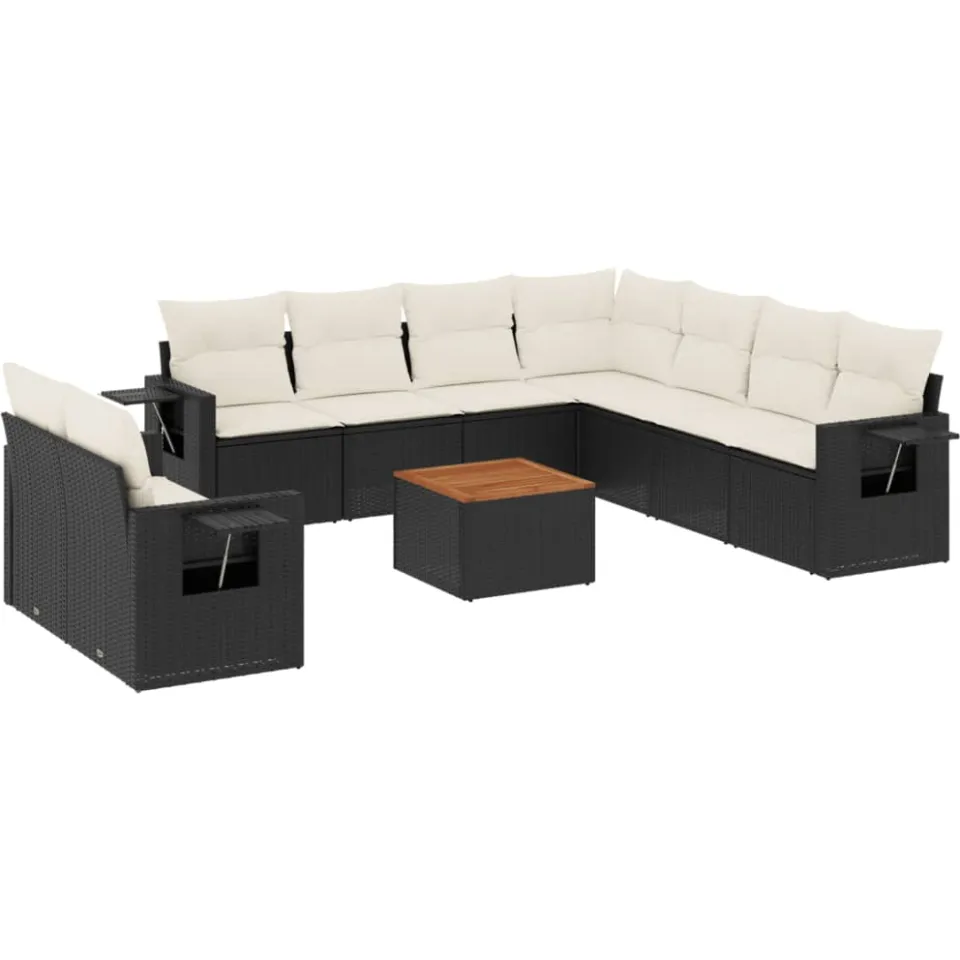 vidaXL 10-delige Loungeset met kussens poly rattan zwart, foto 3
