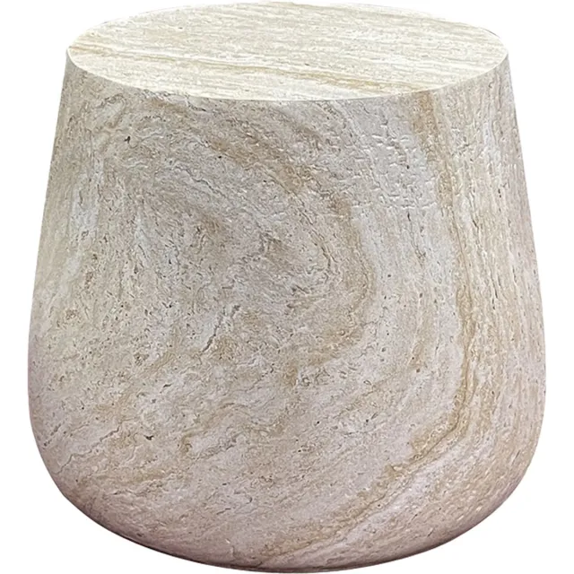 Artichok Dorus Fiberclay Bijzettafel - Tafeltje - Rond - Marmerlook - Scandinavisch - Beige - Ø 47 x 41 cm