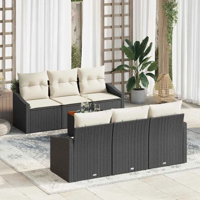 vidaXL Tuinbankenset 7 st Zwart en Crème poly rattan, foto 2