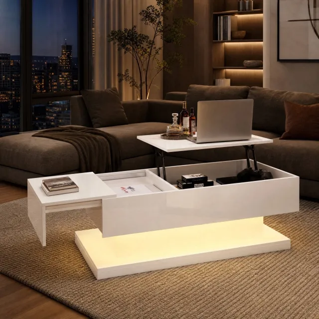 CHICFURN Salontafel - Liftblad - Hydraulisch - Schuifblad - Wit