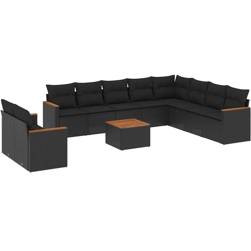 vidaXL 11-delige Loungeset met kussens poly rattan zwart, foto 3