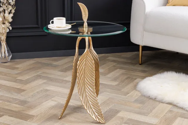 Invicta Interior Extravagante bijzettafel FEATHER 65cm goud glazen blad handgemaakt rond - 42720 Zie omschrijving