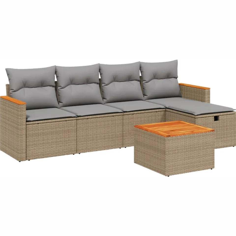 vidaXL 6-delige Loungeset met kussens poly rattan gemengd beige, foto 3