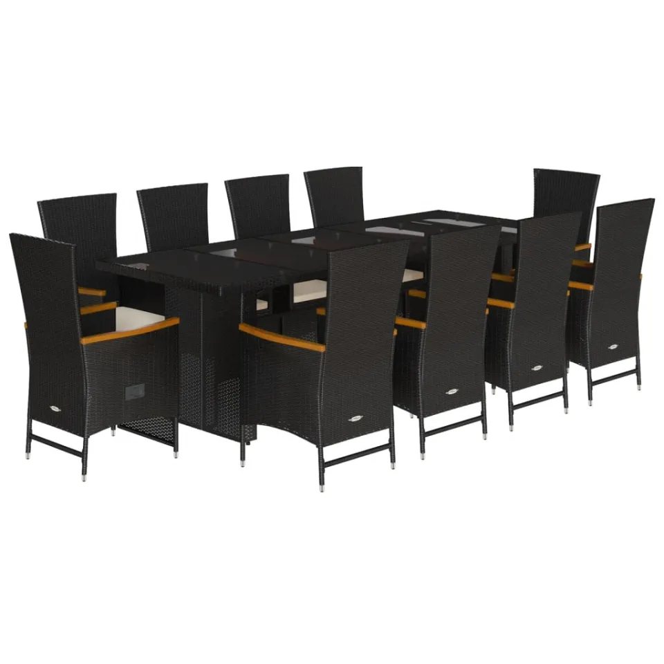 vidaXL 11-delige Tuinset met kussens poly rattan zwart, foto 3