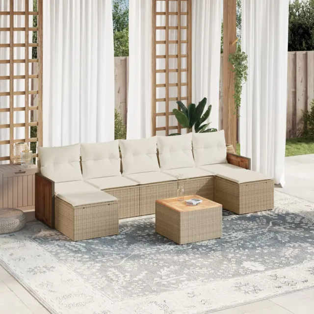 vidaXL 8-delige Loungeset met kussens poly rattan beige, foto 2