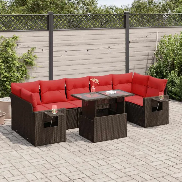 vidaXL 8-delige Loungeset met kussens poly rattan acacia bruin, foto 2