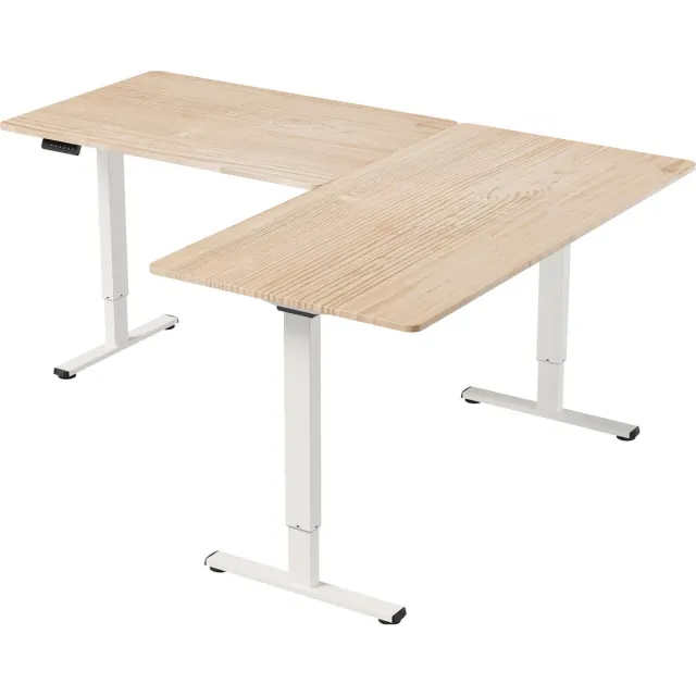 Vestland Zit-Sta Hoekbureau Elektrisch In Hoogte Verstelbaar - Conform ARBO-norm - 200 x 160 x 80CM - Dubbele Motor - Eiken-Wit Eiken Wit