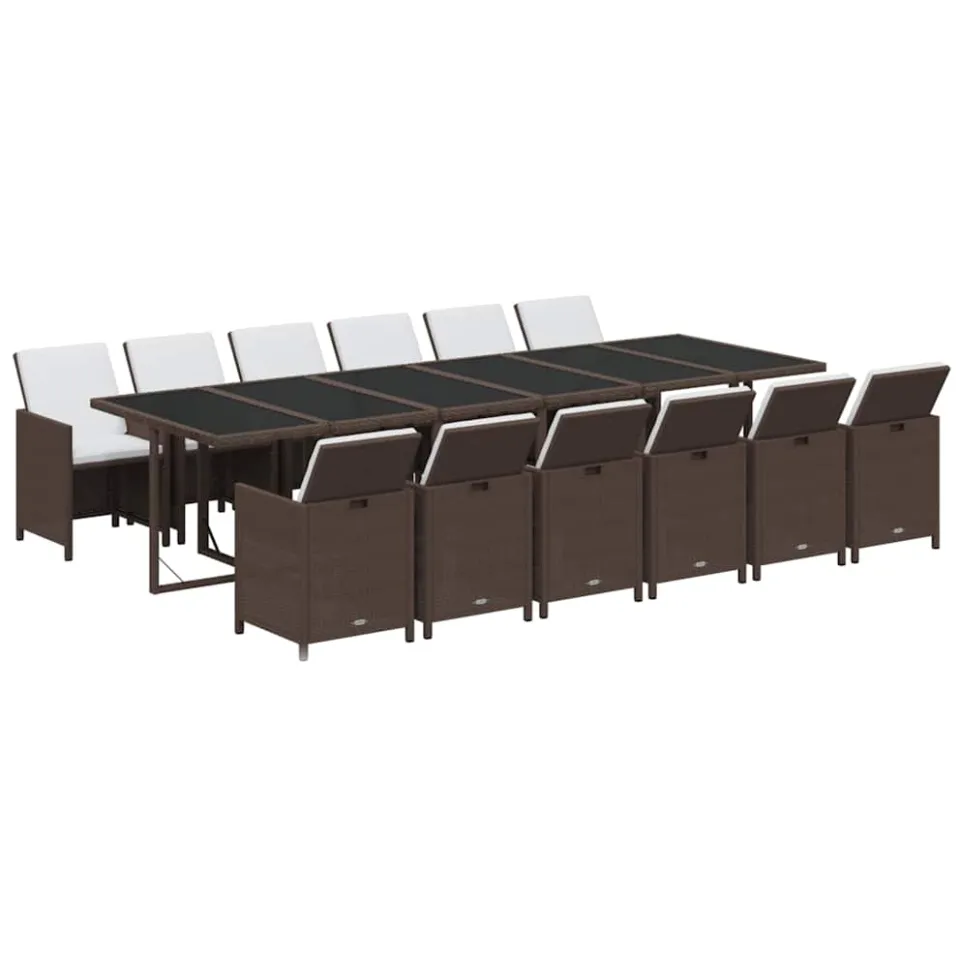 vidaXL 13-delige Tuinset met kussens poly rattan bruin