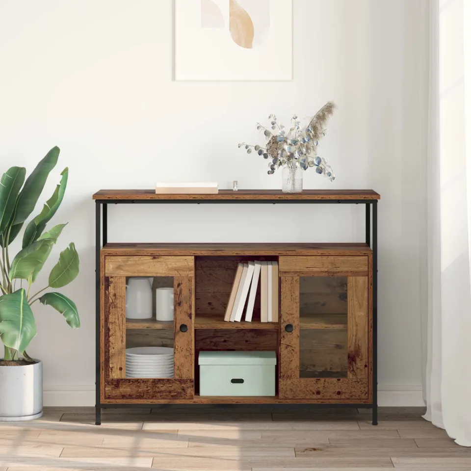 vidaXL Dressoir Oud Hout 100 x 35 x 80 cm Bewerkt hout bruin, foto 4