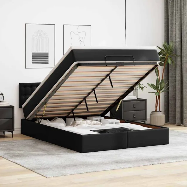 vidaXL Ottoman bed met matras 140x200cm kunstleer zwart