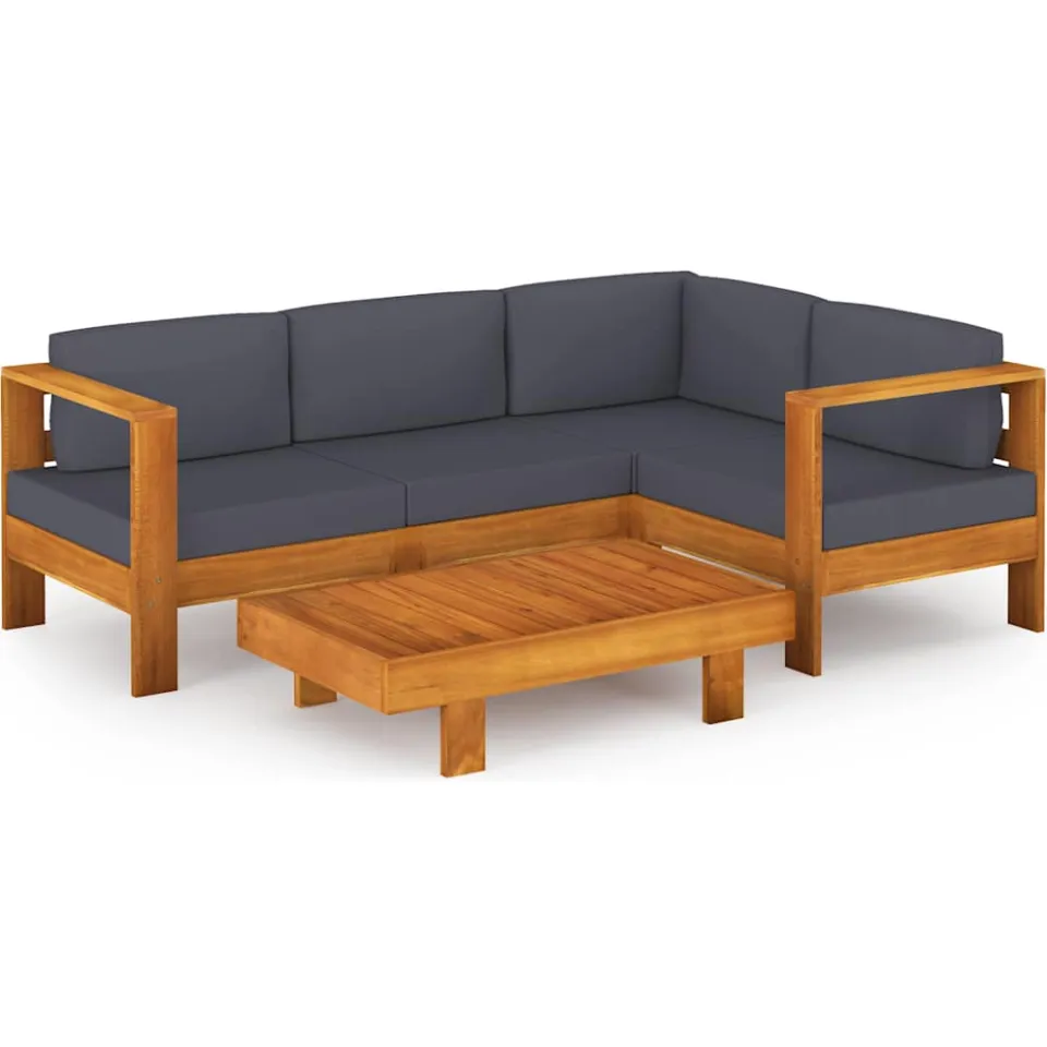 vidaXL 5-delige Loungeset met donkergrijze kussens acaciahout Grijs