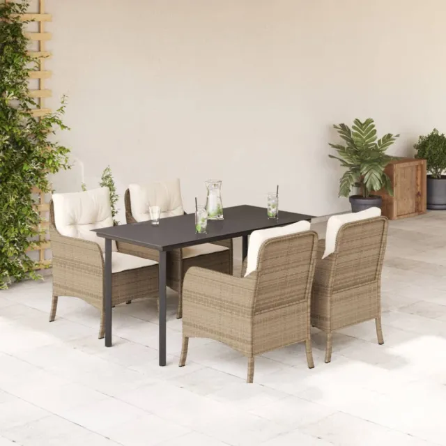 vidaXL 5-delige Tuinset met kussens poly rattan beige, foto 2