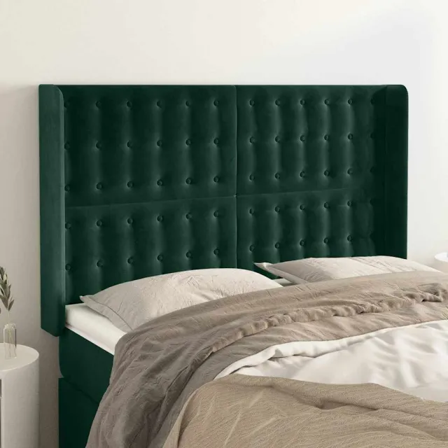 vidaXL Hoofdbord met randen 147x16x118/128 cm fluweel donkergroen groen