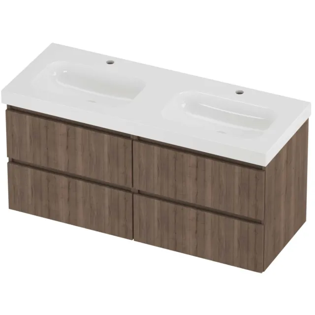 Proline Haga Badmeubelset Polystone Mezza 4 Laden 120x46x58 cm Glans Wit Terra Oak Eiken