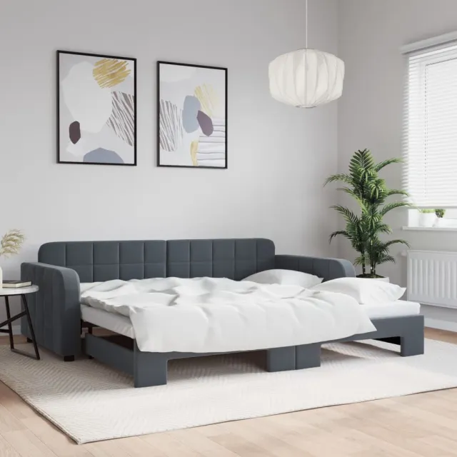 vidaXL Slaapbank met onderschuifbed 90x200 cm fluweel donkergrijs