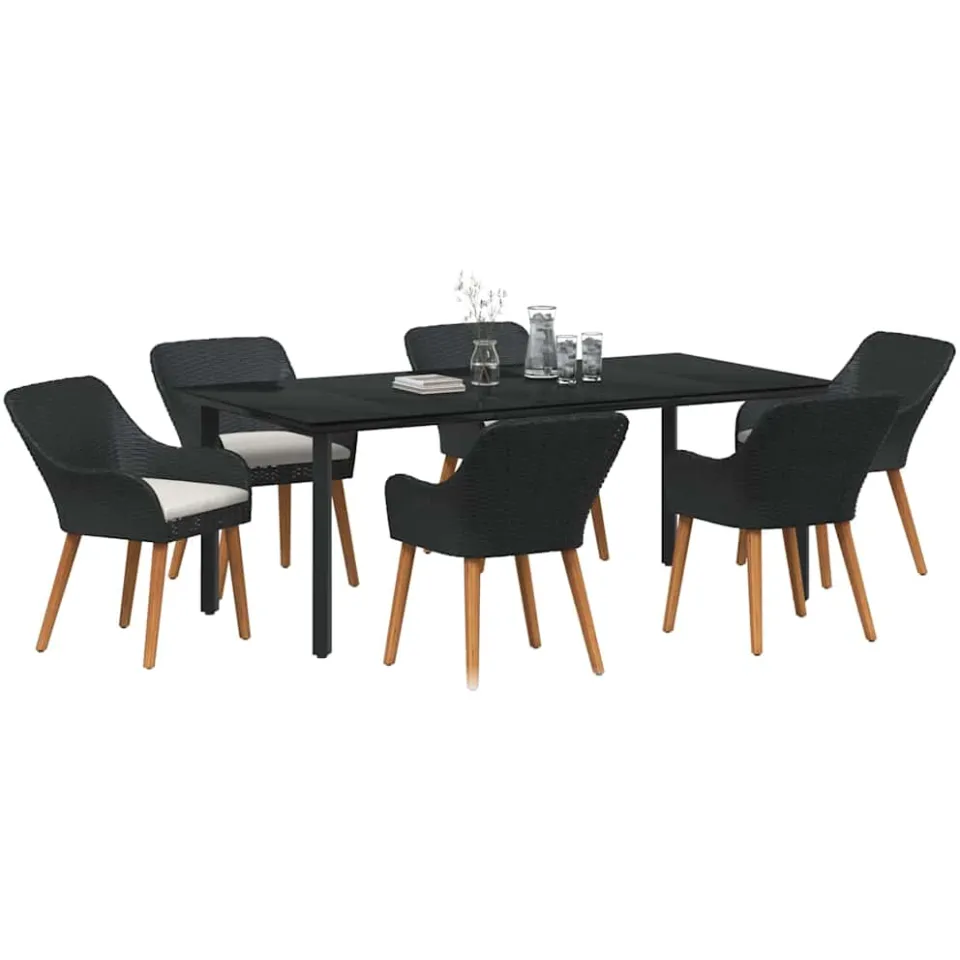 vidaXL Tuin eettafelset 7 st Zwart poly rattan