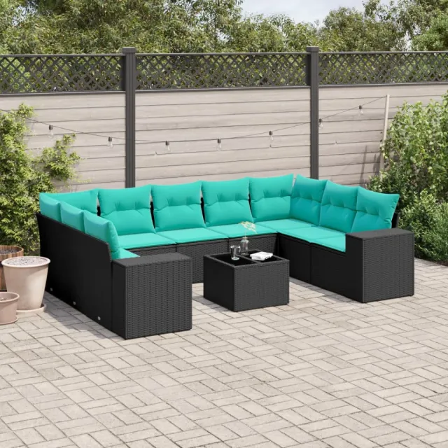 vidaXL 10-delige tuinbankset met kussens van zwart polyrotan, foto 2
