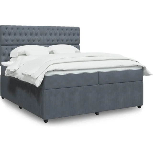 vidaXL Boxspring met matras fluweel donkergrijs 200x200 cm grijs