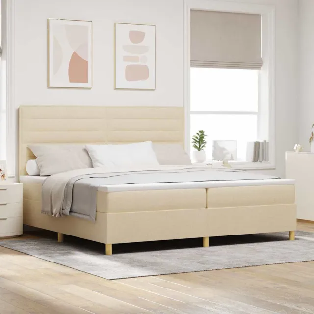 vidaXL Boxspringbed met matras met hoofdeinde Crème 200 x 200 cm Stof