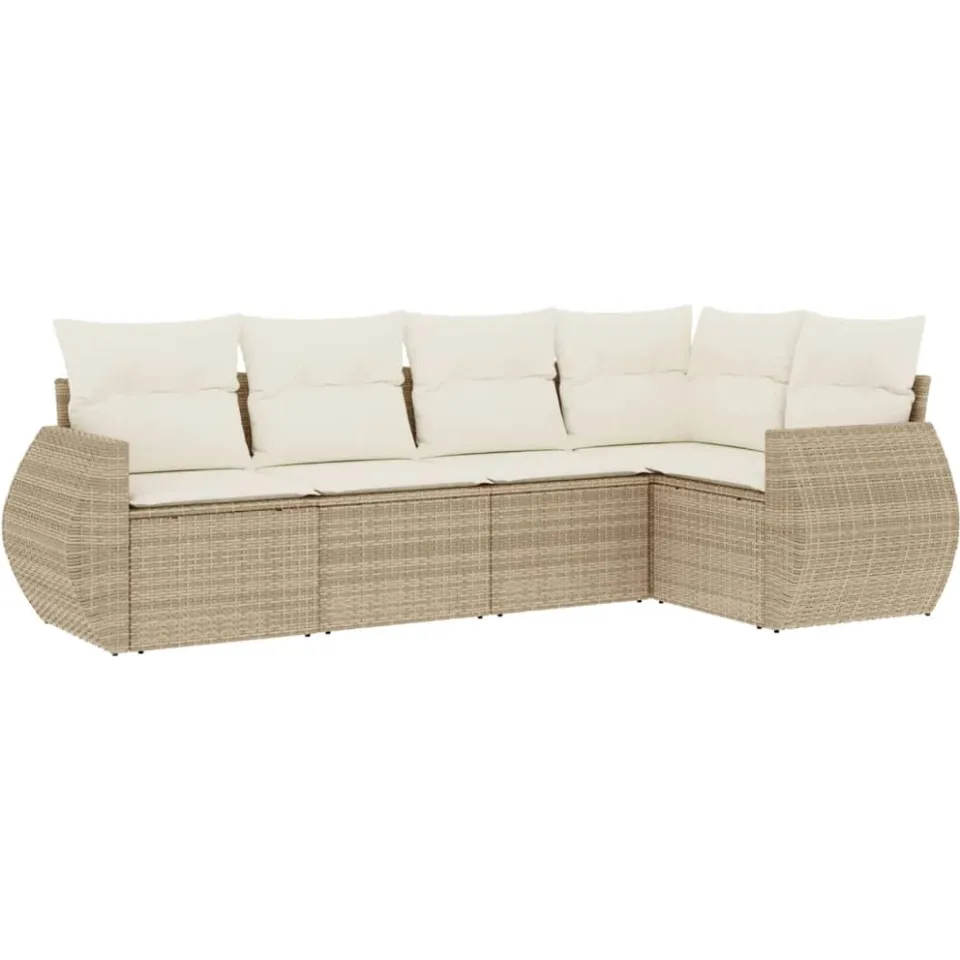 vidaXL 5-delige Loungeset met kussens poly rattan beige, foto 3
