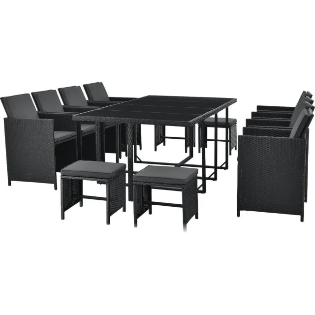 Juskys Polyrotan eetset - Baracoa XXl - 13-delig - Zwart