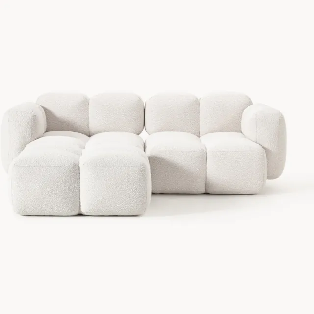 Westwing Collection Modulaire bank Tayla (2-zits) van bouclé met ottomane (links/rechts) Wit