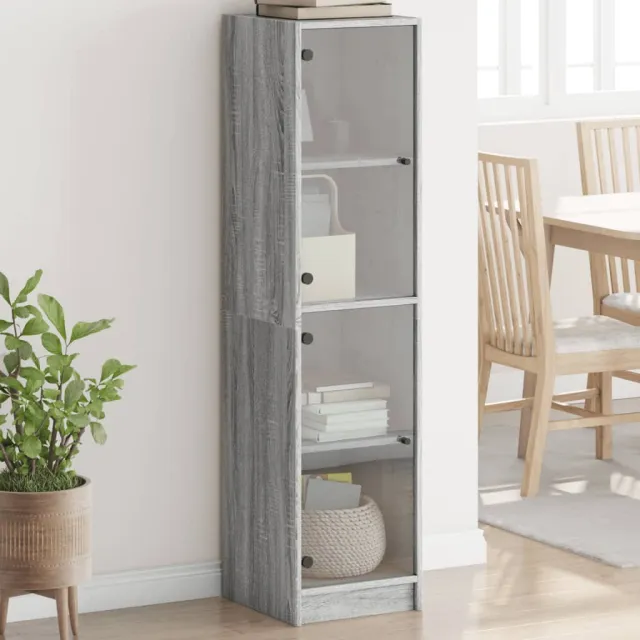vidaXL Hoge kast met glazen deuren 35x37x142 cm grijs sonoma eiken, foto 2