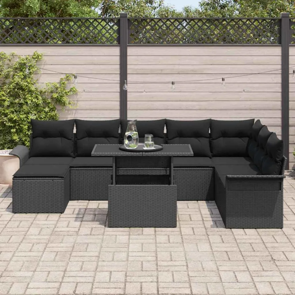 vidaXL Tuin Sofa Set 9 st Zwart poly rattan, foto 3