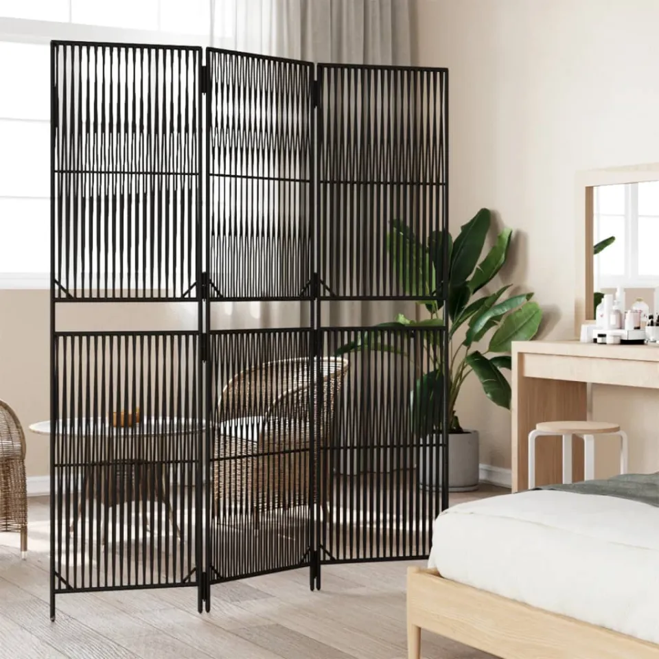 vidaXL Kamerscherm 3 panelen poly rattan zwart, foto 3