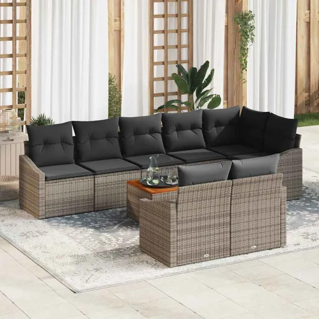 vidaXL Tuinbankenset 9 st Grijs poly rattan, foto 2