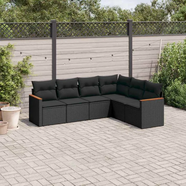 vidaXL 6-delige Loungeset met kussens poly rattan zwart, foto 2
