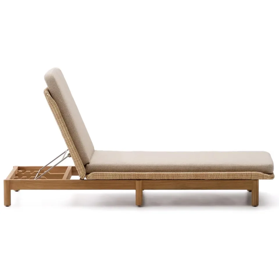 Kave Home Galea ligbed teakhout en rattan, foto 3