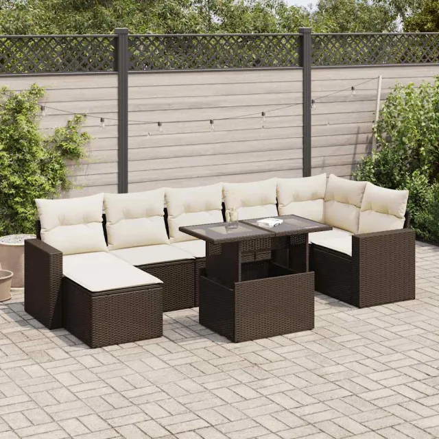 vidaXL 8-delige Loungeset met kussens poly rattan bruin, foto 2