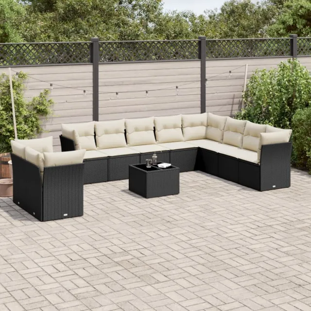 vidaXL 11-delige Loungeset met kussens poly rattan zwart, foto 2