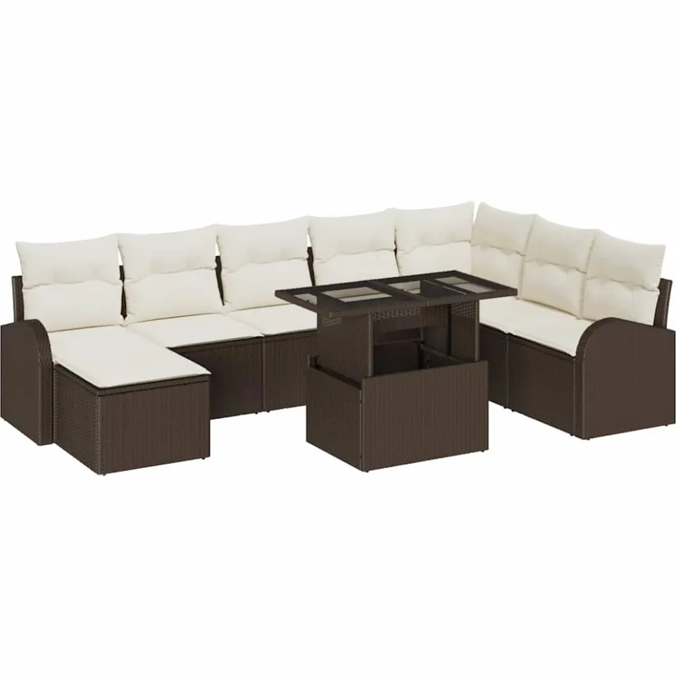 vidaXL Tuin Sofa Set 9 st Bruin Poly riet