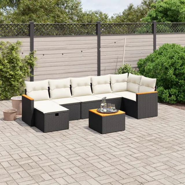 vidaXL 8-delige Loungeset met kussens poly rattan zwart, foto 2