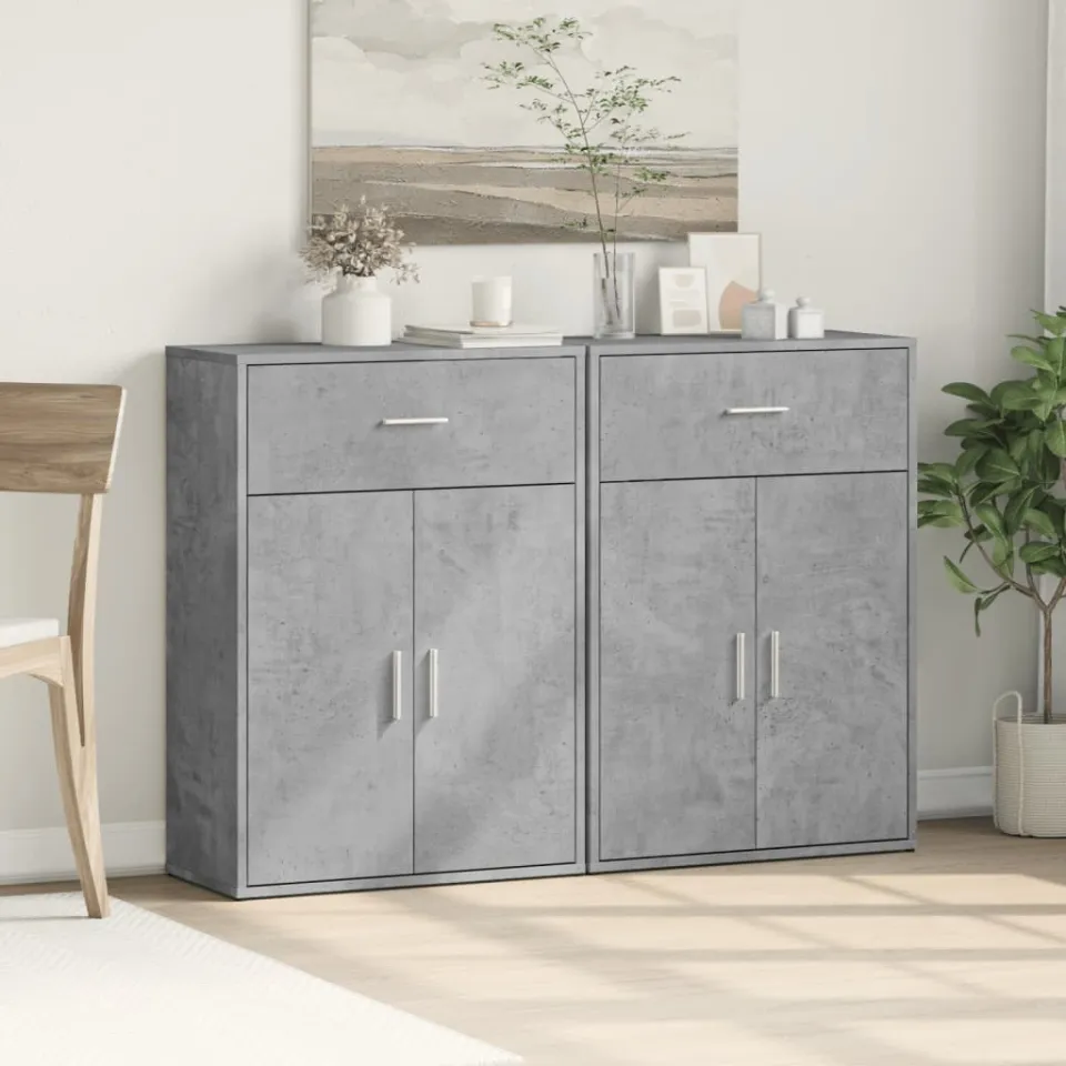 vidaXL Dressoirs 2 st 60x30x84 cm bewerkt hout betongrijs grijs, foto 3