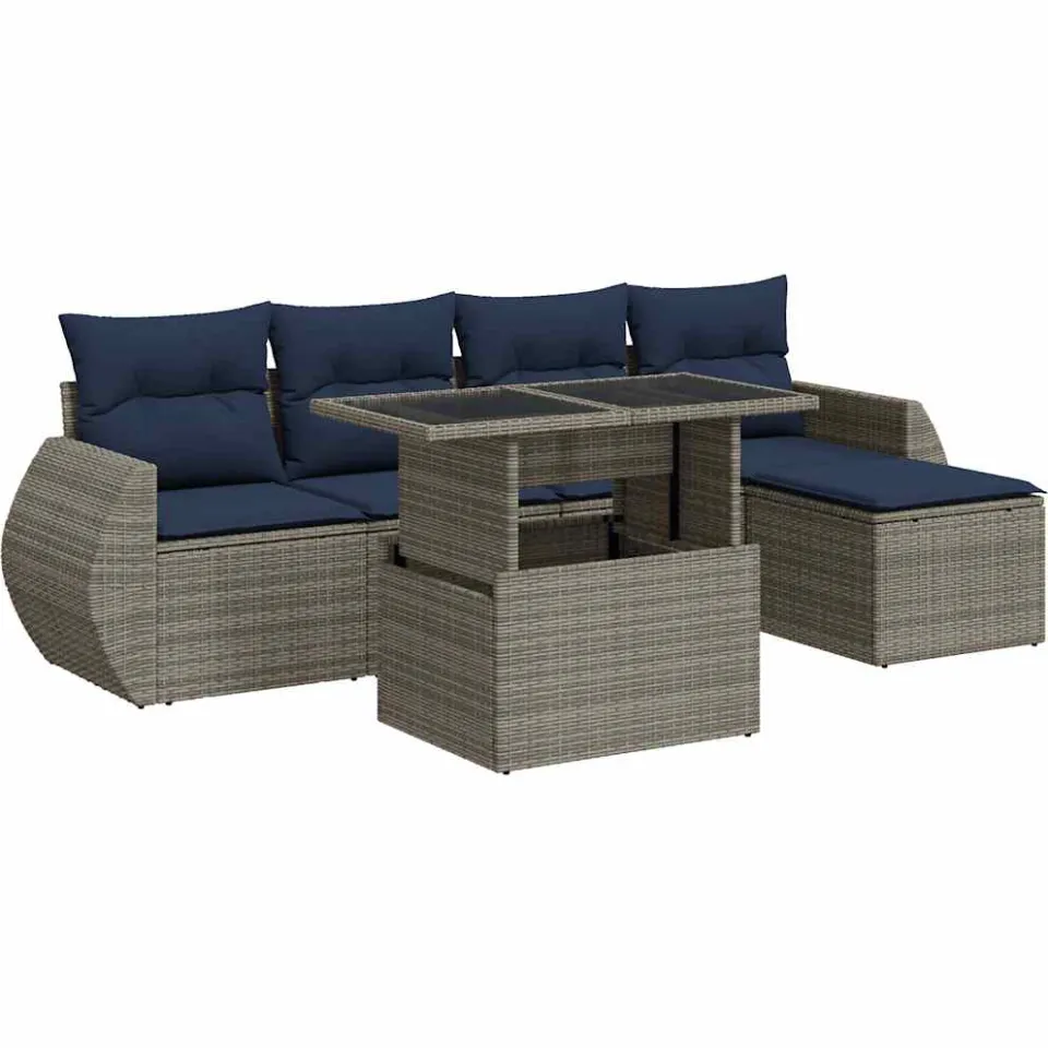 vidaXL 6-delige Loungeset met kussens poly rattan acacia grijs, foto 3