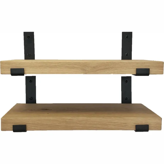 GoudmetHout Wandplank Set Industrieel - 50 x 25 cm Muurplank - Eiken Hout - Decoratie Wandrek & Boekenrek - Set van 2 Hangplanken Keuken - Wall Shelf + 2 Plankdragers van Ruw Staal Zonder Coating